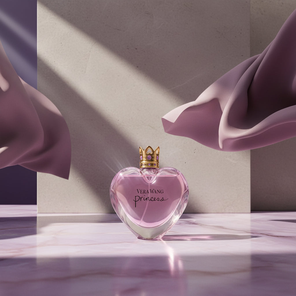 Vera Wang Princess perfume bottle on a purple background