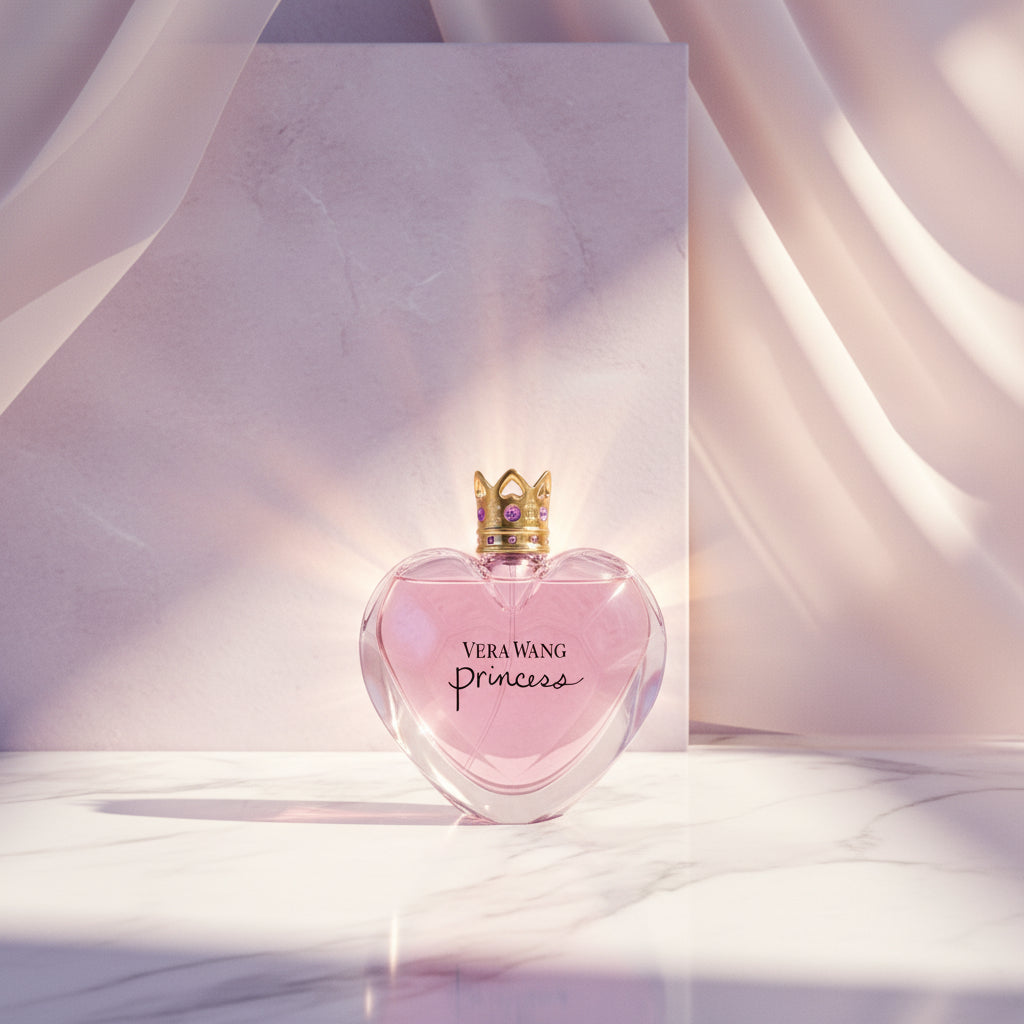Vera Wang Princess perfume bottle on a purple background
