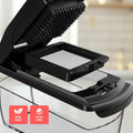 Dishwasher with food safe material and BPA/PFAS-free features, on a blurred kitchen background.