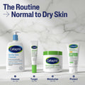 Cetaphil skincare products with step-by-step routine on a white background