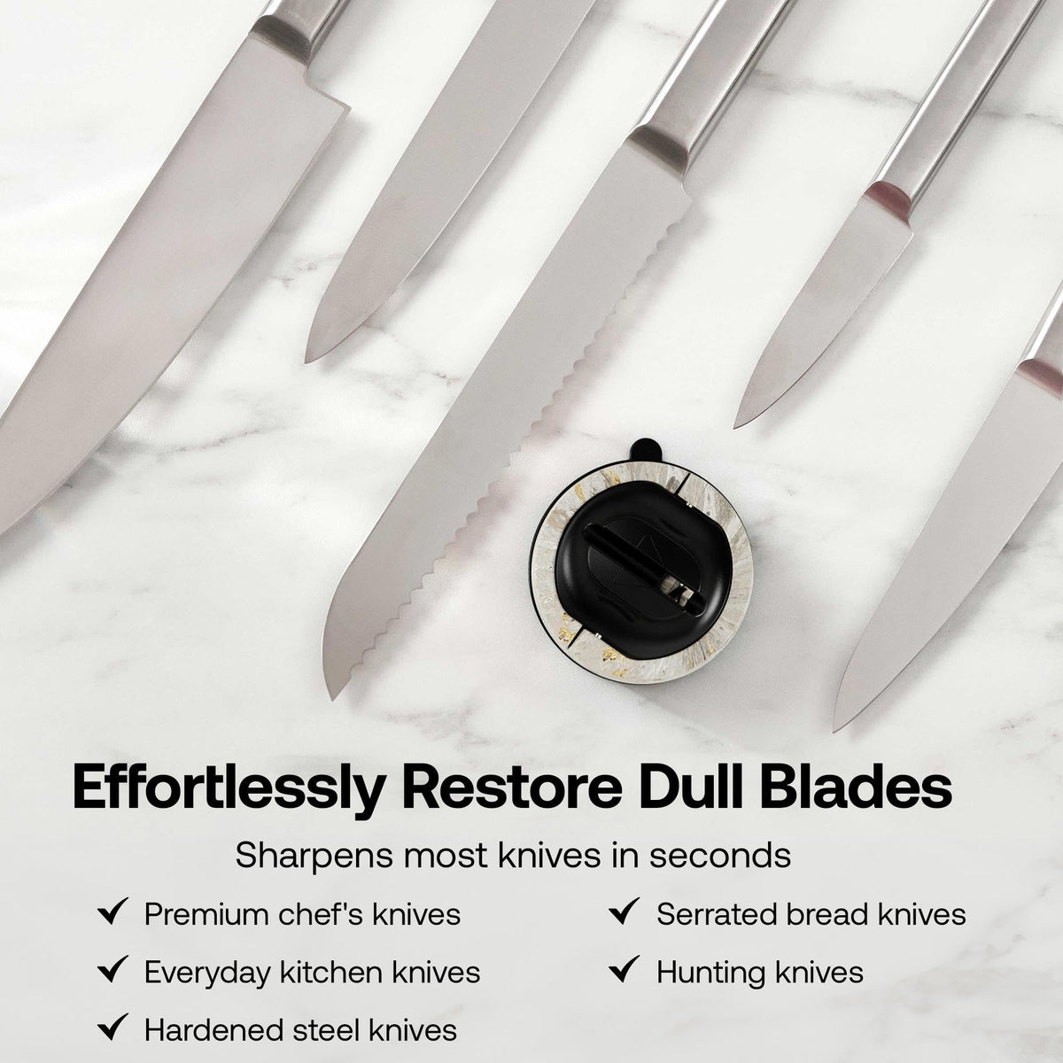Knife sharpener with knives on a white background