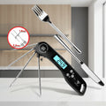 Digital thermometer with a fork and knife, featuring an LCD backlight and auto-shut-off feature.