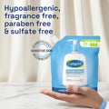 Cetaphil Gentle Skin Cleanser with packaging and text highlighting features on a white background