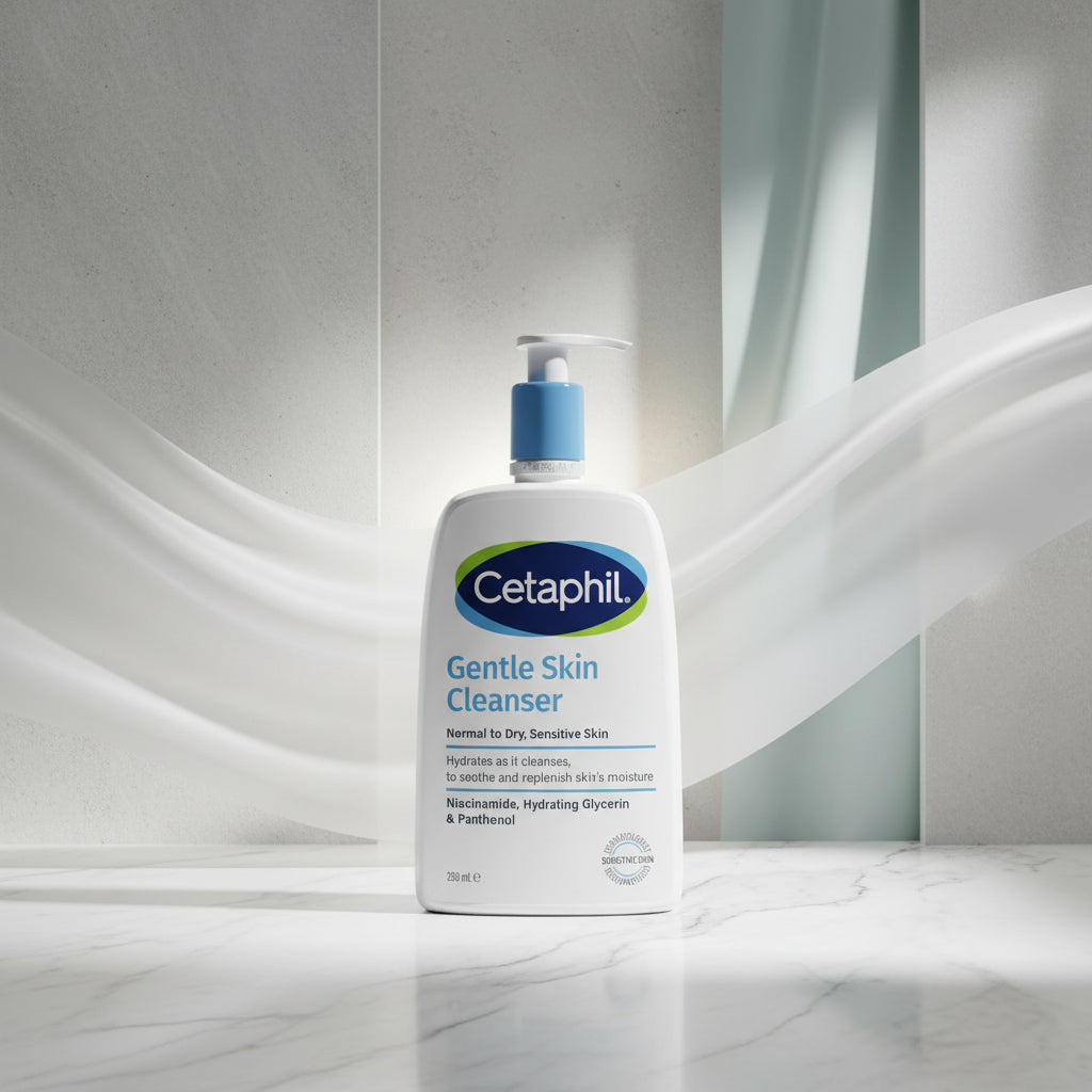 Cetaphil Gentle Skin Cleanser bottle with pump on a white background