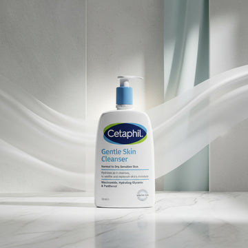 Cetaphil Gentle Skin Cleanser bottle with pump on a white background