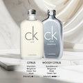 Two Calvin Klein fragrance bottles labeled 'ck one' and 'ck one essence' on a white background.
