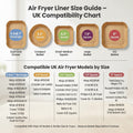 Air Fryer Liner Size Guide with compatibility chart for UK models