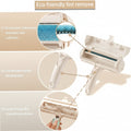 Eco-friendly lint remover with features highlighted on a blue background