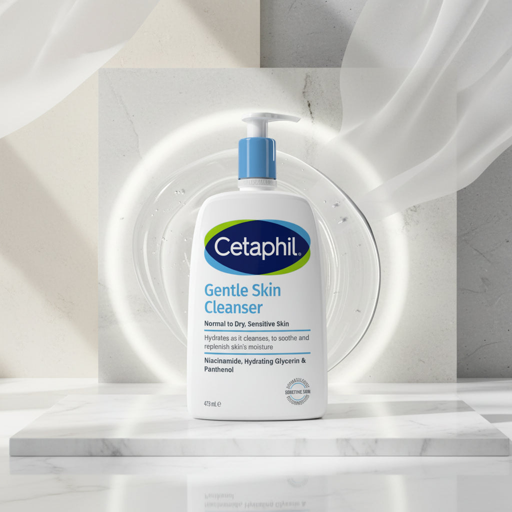 Cetaphil Gentle Skin Cleanser bottle with pump on a white background