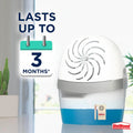 UniBond humidifier and dehumidifier appliance in white and blue, shown next to a 3-month calendar graphic with text stating 'LASTS UP TO 3 MONTHS'.