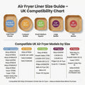 Air Fryer Liner Size Guide with compatibility chart for UK models