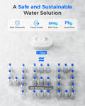Water filter system with bottles and a filter cartridge, emphasizing safety and sustainability.