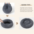 Instructions for expanding a compressed gray pet bed with text on warm tips.