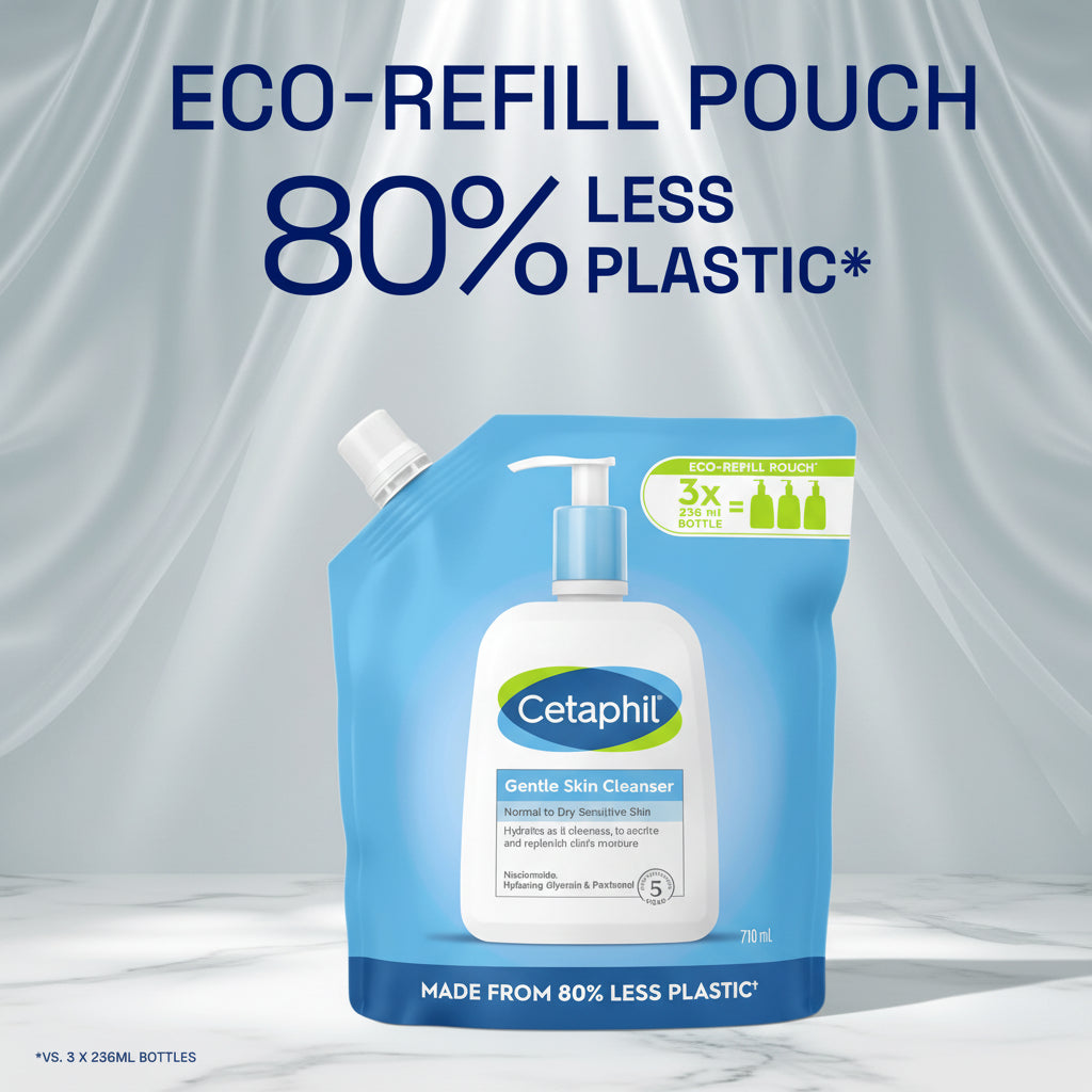 Cetaphil Gentle Skin Cleanser refill pouch with eco-refill label on a white background