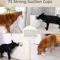 Collage of dogs interacting with a pet door with 75 strong suction cups.
