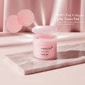 Pink collagen jelly toner pad with packaging on a white background