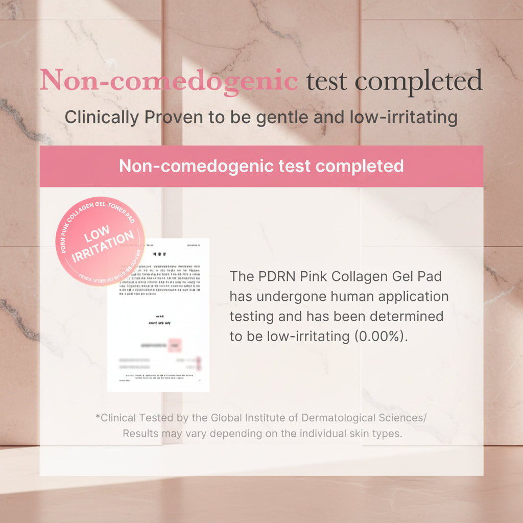 Certification label for non-comedogenic test completed on a pink background