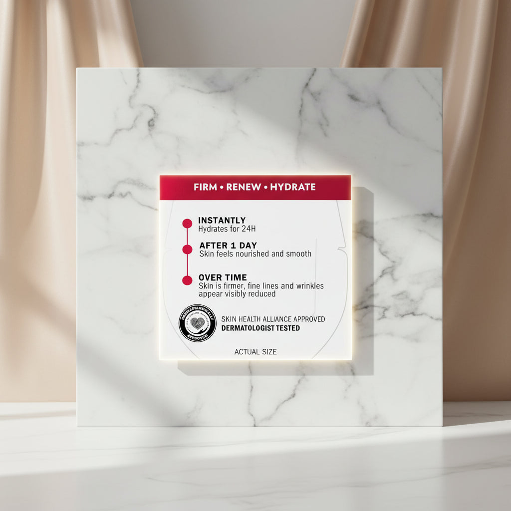 Cosmetic packaging with text on hydration benefits and dermatologist approval.
