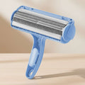 Blue pet hair removal roller with close-up inset on a white background