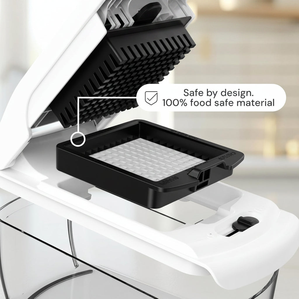 Product with black tray and white background, labeled 'Premium Grade Construction' and '100% food safe material'.