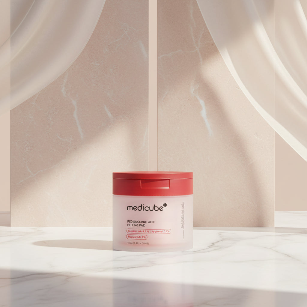 Medicube Red Succinic Acid Peeling Pad packaging on a white background