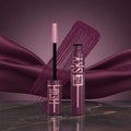Mascara tube and wand in a deep plum purple shade, shown alongside a matching product smear on a white background. The packaging features metallic rose gold text reading 'HIGH SKY' and 'LASH SPENS A VIVALDI'.