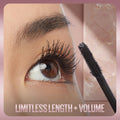 Close-up of an eye with mascara applied, showing 'Limitless Length + Volume' text.
