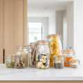 Kilner clip top jars with various contents on a light background, featuring product benefits.