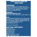 Nutritional label for complete pet food for adult dogs on a blue background