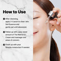 Cosrx skincare product usage guide with a woman applying cream to her face.