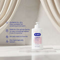 E45 lotion bottle with product features on a gray background
