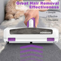 Hair removal device with a cat on a carpet, emphasizing effectiveness.