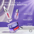 L'Oreal Revitalift skincare products on a purple background with step-by-step instructions.