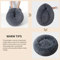 Gray pet bed shown in different views with text about vacuum compression and fluffiness.