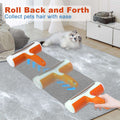 Pet hair removal roller on a carpet with a cat in the background