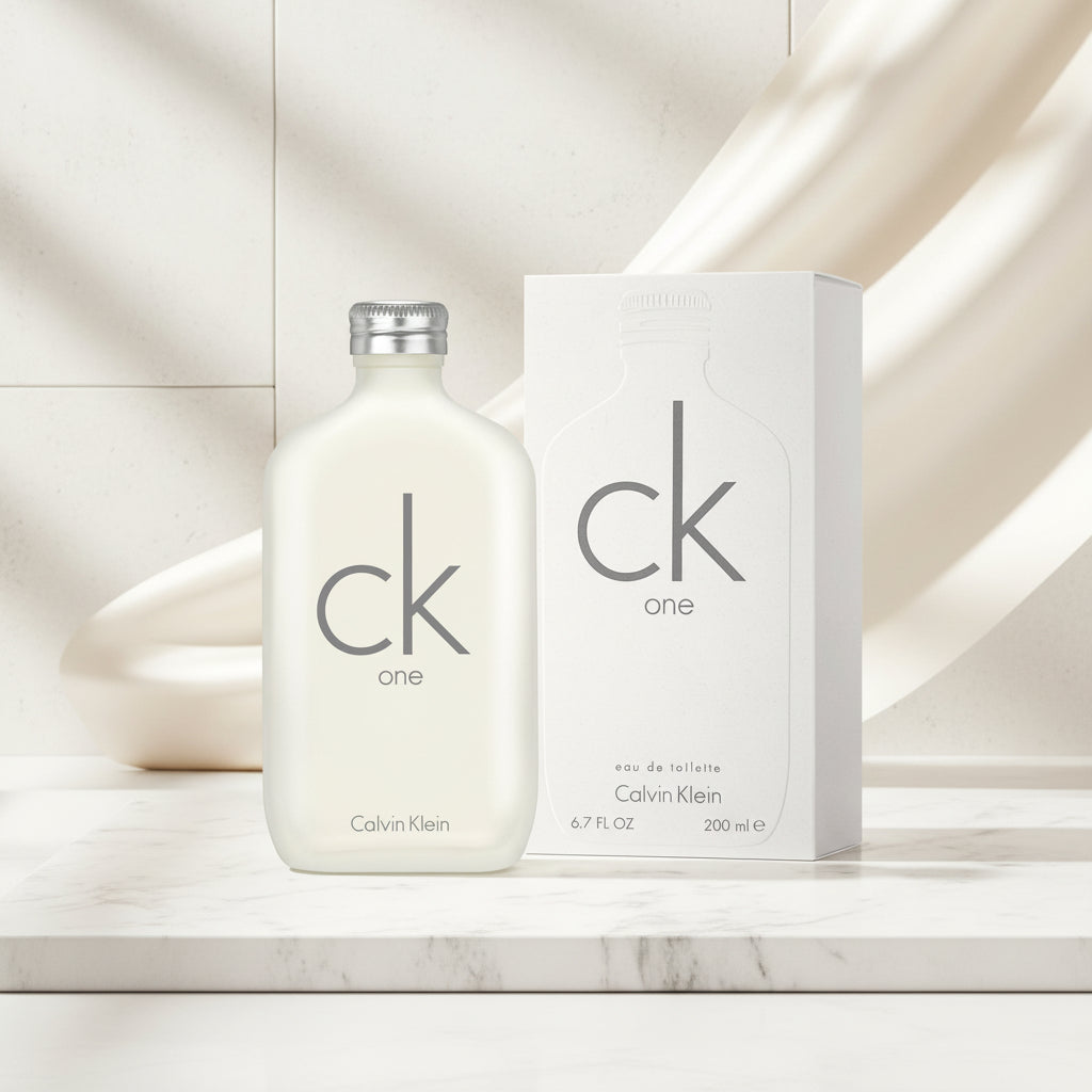 Calvin Klein CK One perfume bottle and packaging on a white background