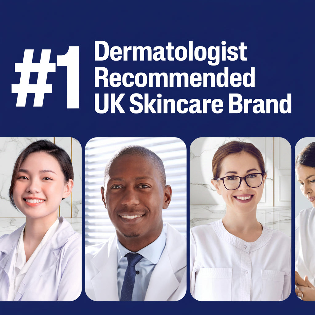 Promotional graphic for Cetaphil, featuring four dermatologists and the text '#1 Dermatologist Recommended UK Skincare Brand'.
