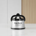 A cylindrical Any Sharp knife sharpener with a brushed silver body and black top handle, featuring the text 'Any Sharp The World's Best Knife Sharpener' on the front, set against a plain white background.