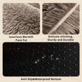 Textured fabric samples with labels for faux fur, stitching, and anti-slip/waterproof bottom.