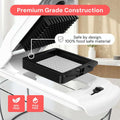 White appliance with black interior component, labeled 'Premium Grade Construction' and '100% food safe material'.