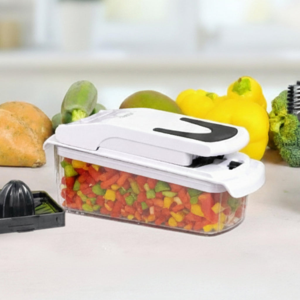 Pro Chopper with chopped vegetables on a kitchen counter, branded as 'fullstar'.
