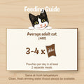 Feeding guide for Felix cat food with a cartoon cat on a blue background