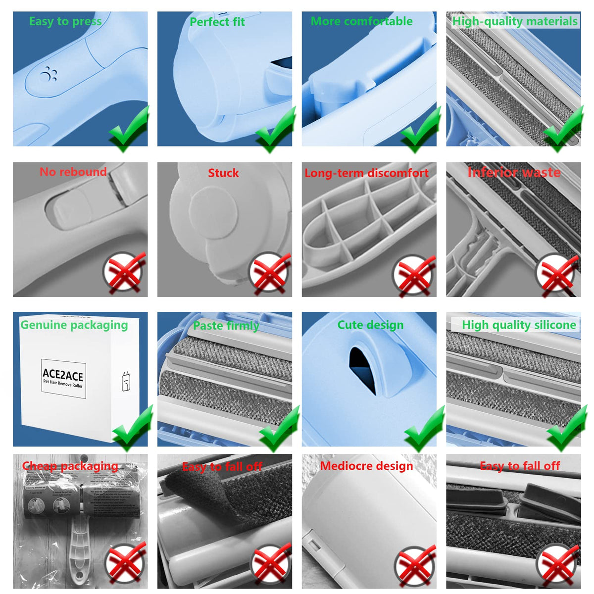 Comparison chart of car sunshade features with green checkmarks and red crosses.