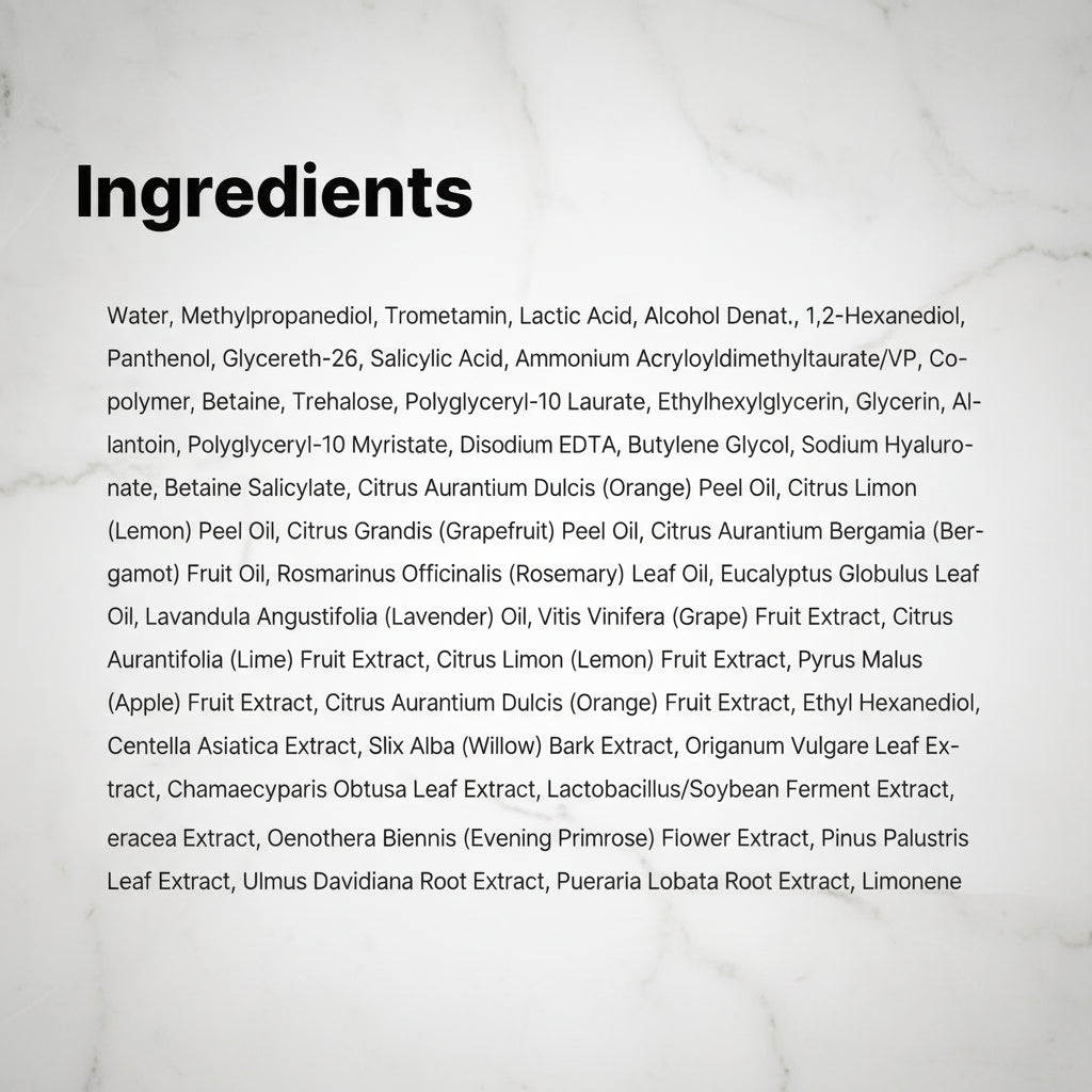 List of ingredients on a white background