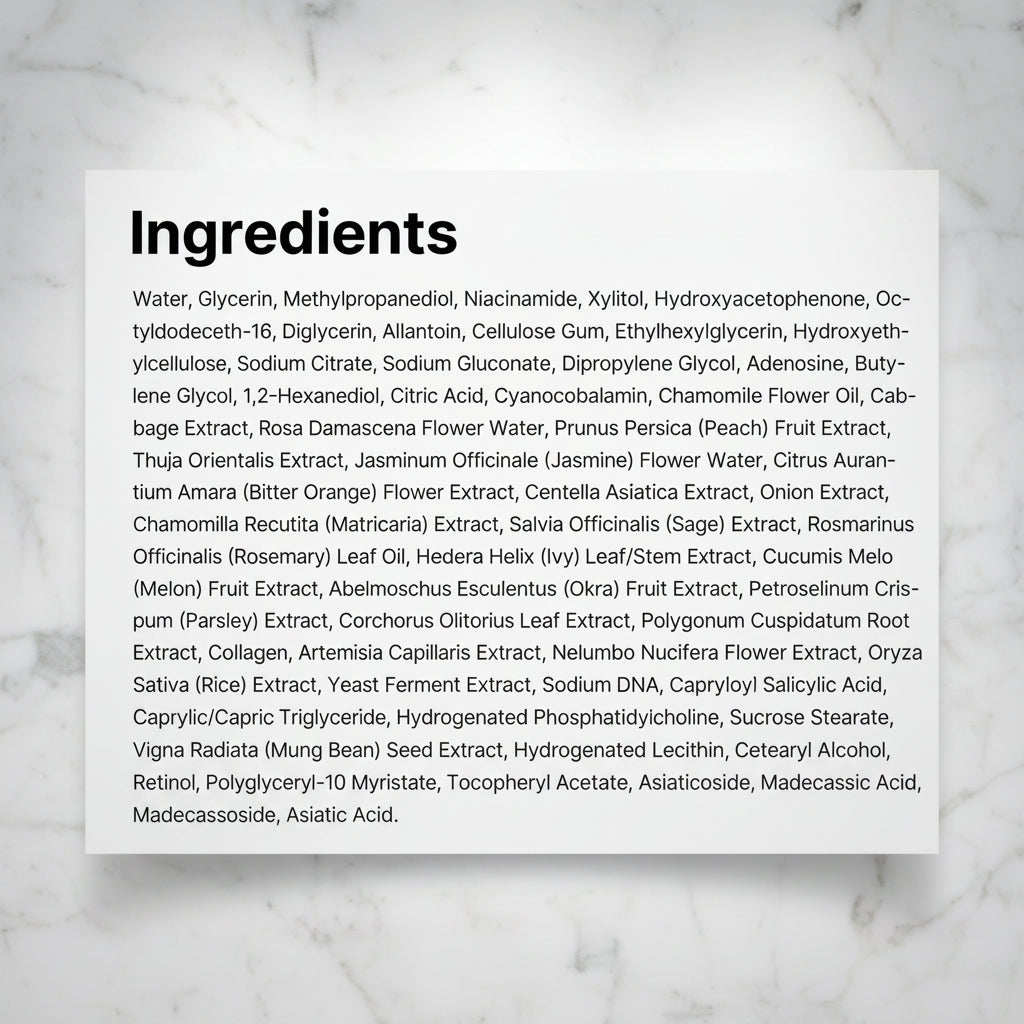 List of ingredients on a white background