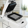 White and black food processor with text highlighting premium grade construction and food safety.