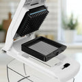 White and black food processor with text highlighting premium grade construction and food safety.