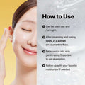 Cosrx skincare product use instructions with a woman applying the product.