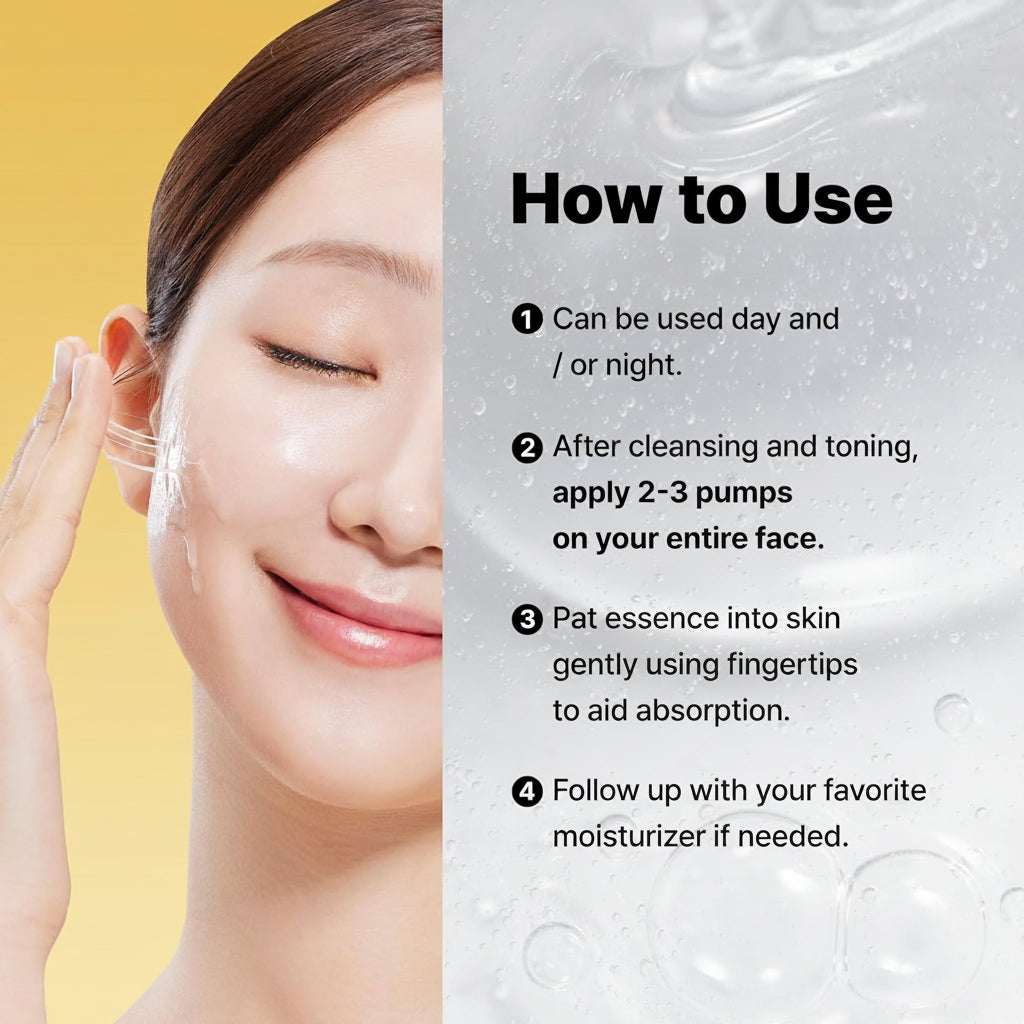 Cosrx skincare product use instructions with a woman applying the product.