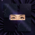 Comparison of sparse, straight, and curly lashes labeled 'Bare' and 'Sky High' on a person's eyes.
